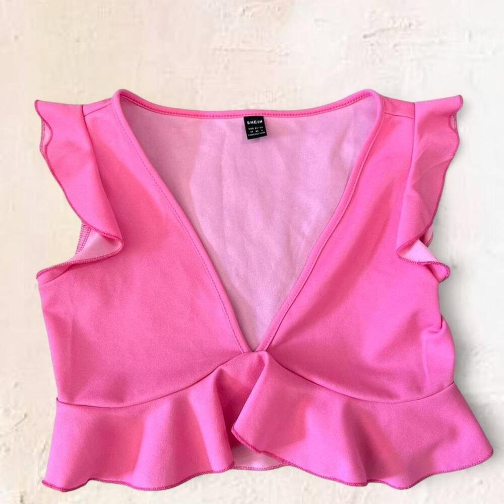 Shein pink ruffle crop top